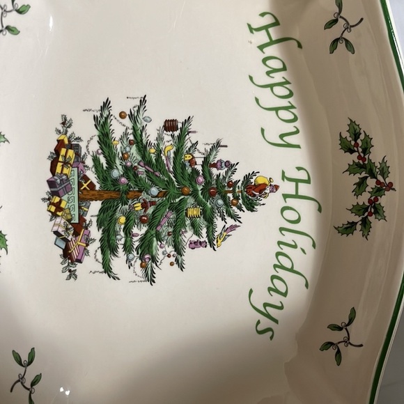 New Spode 11" Oval Tray Serving Dish Plate Christmas Tree Merry Christmas No Box - Picture 2 of 5